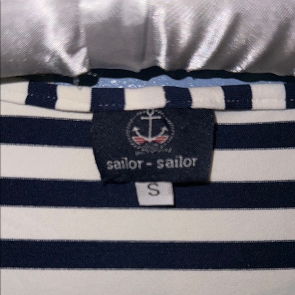 Sailor Sailor Blue and White Flutter Sleeve Nautical Stripe Mini Dress Small. B7 - Picture 3 of 5